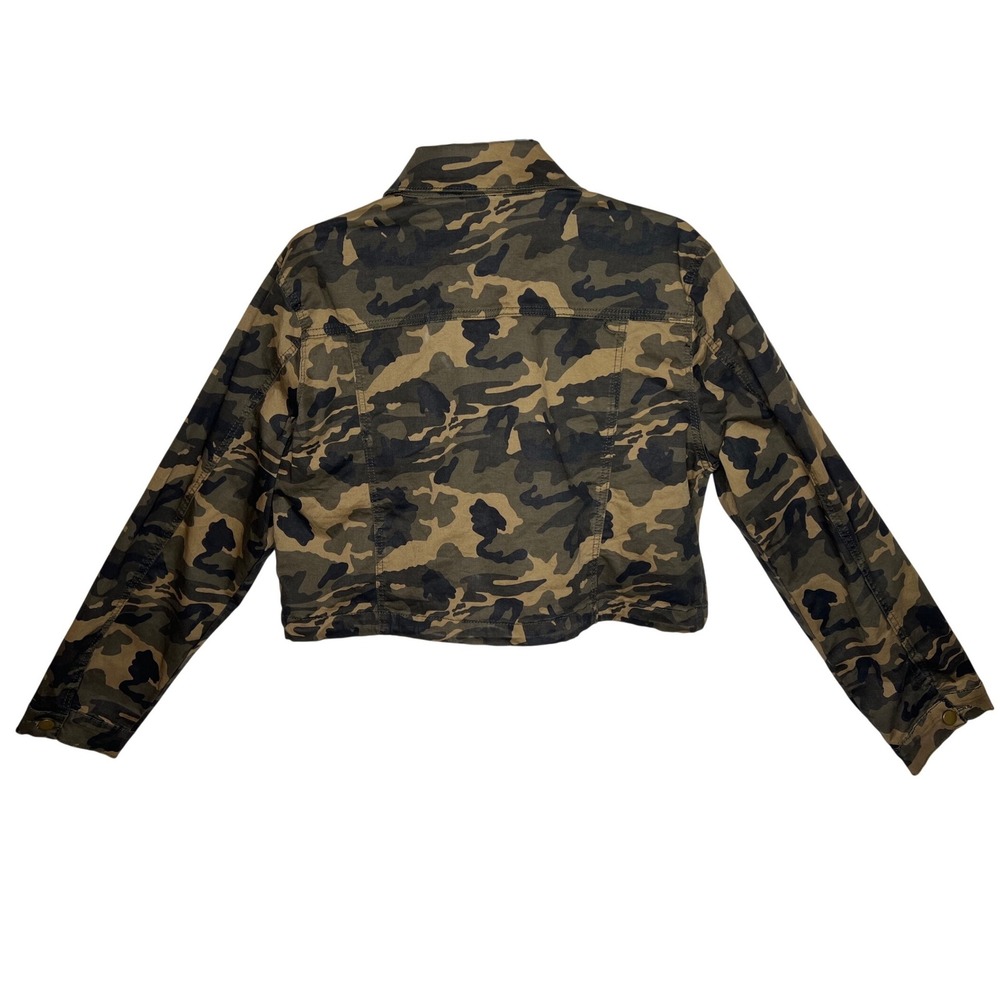 Fashion Nova Womens Cropped Camo Jacket Green Brown Utility Military Size Large - Picture 2 of 4